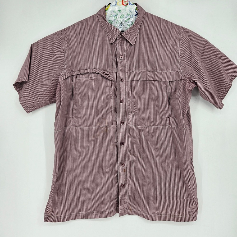 GameGuard Shirt Mens XL Maroon Gingham‎ Vented Fishing Short Sleeve Outdoor